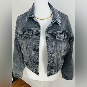 Black acid wash cropped Jean Jacket women XS  100% cotton Wild Fable